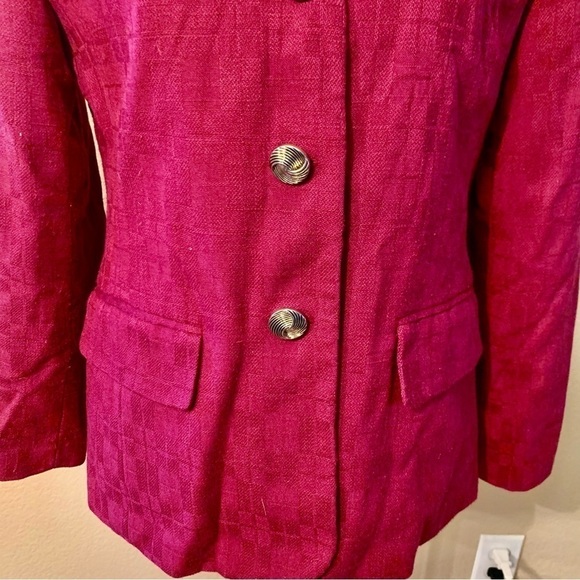 Vintage Blazer 8 HBS Ltd Magenta Checkered pattern Gold-tone Button-Up Classic - Picture 3 of 13